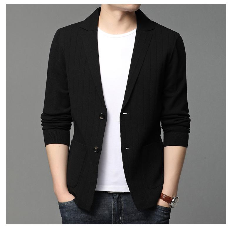 Мужская деловая однотонная трикотажная куртка с длинным рукавом XS чёрный 1850₽