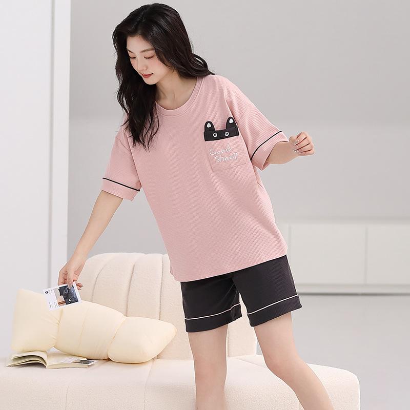 Pajamas Women'S Pure Cotton Short-Sleeved Shorts Student Cartoon Pullover Cotton Korean Version Women'S Loungewear
