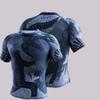 MANTO "Buddha Statue" Blue Gold Print Short Sleeve Rash Guard Black BJJ Compression Training Shirt for Men
