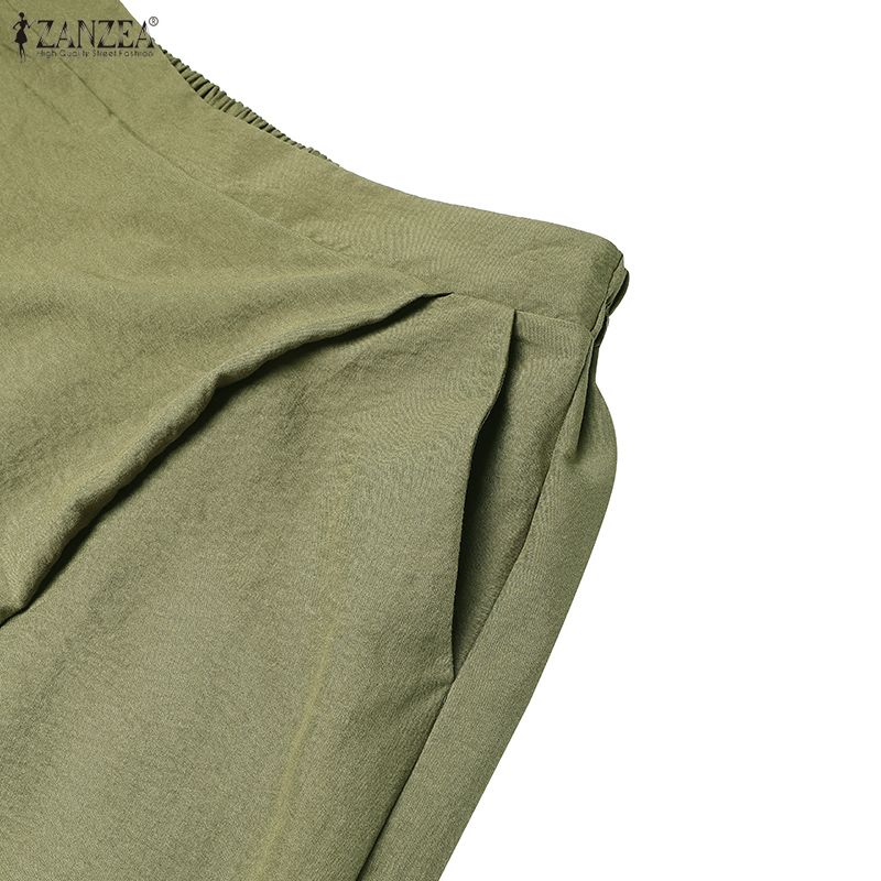 ZANZEA Dámské ležérní culotte kalhoty s elastickým pasem, jednobarevné, volné, široké nohavice, zkrácené