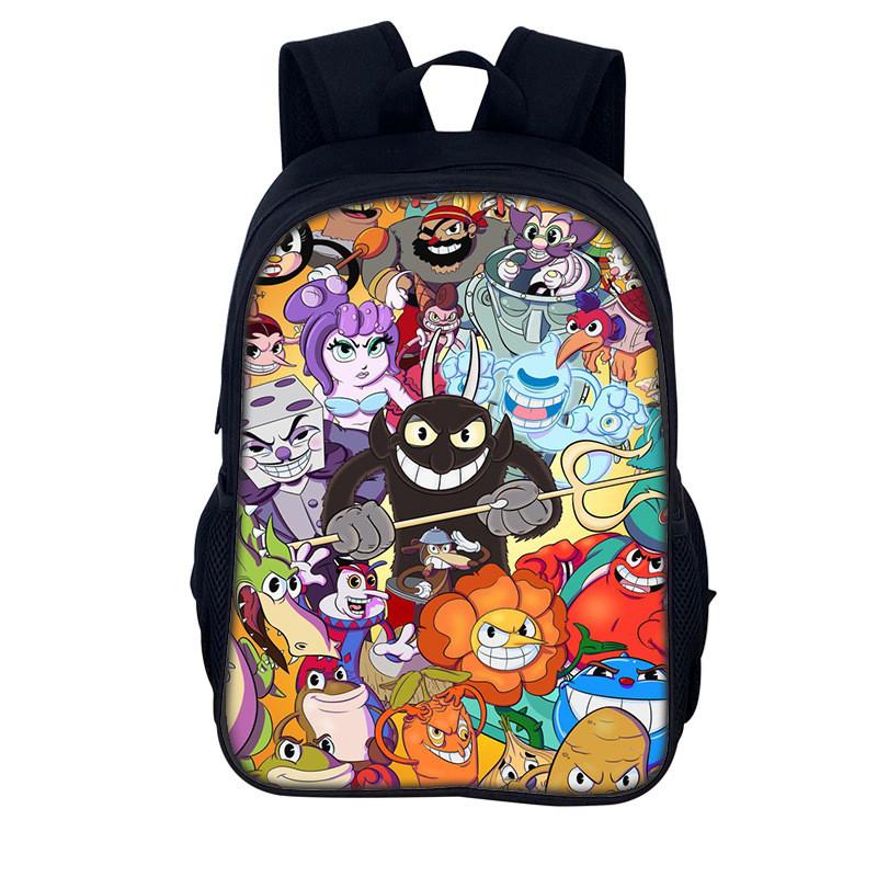 Cuphead Cartoon Backpack For Kids With Nylon Material And Spacious Design For School And Travel