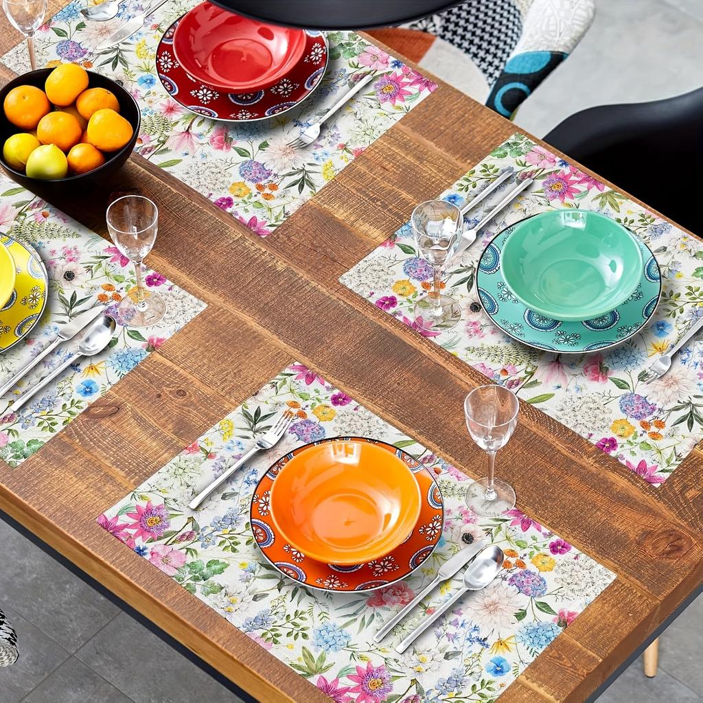 Watercolor Flower Placemats Set of 4 Summer Floral Non Slip Heat-Resistant Washable Table Place Mats Tablemats for Kitchen Dining Table Home