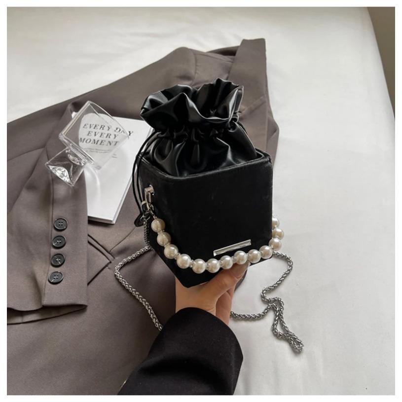 

Високоякісна сумка-відро на шнурку Sense для жінок, корейська мода, універсальна, з перловим ланцюжком, міні-сумочки, жіноча повсякденна сумка з м якої шкіри