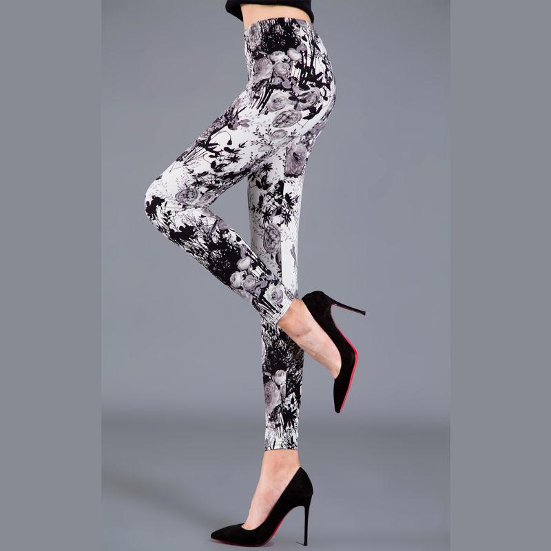 2023 Trendy Floral Print Slim Fit Milk Silk Leggings for Women - Plus Size, Elastic, Outerwear
