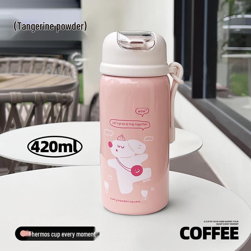 

Портативная мультяшная школьная термокружка из нержавеющей стали с соломинкой 420ml