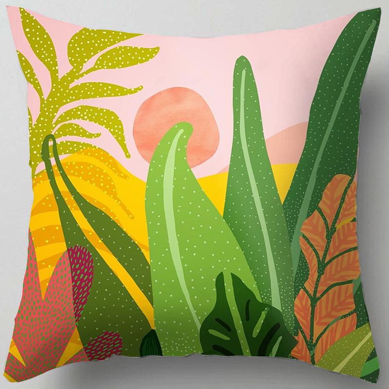 Blue Flower and Leaf Pattern Nordic Style Living Room Sofa Office Cushion Cover Home Decor Waist Pillow