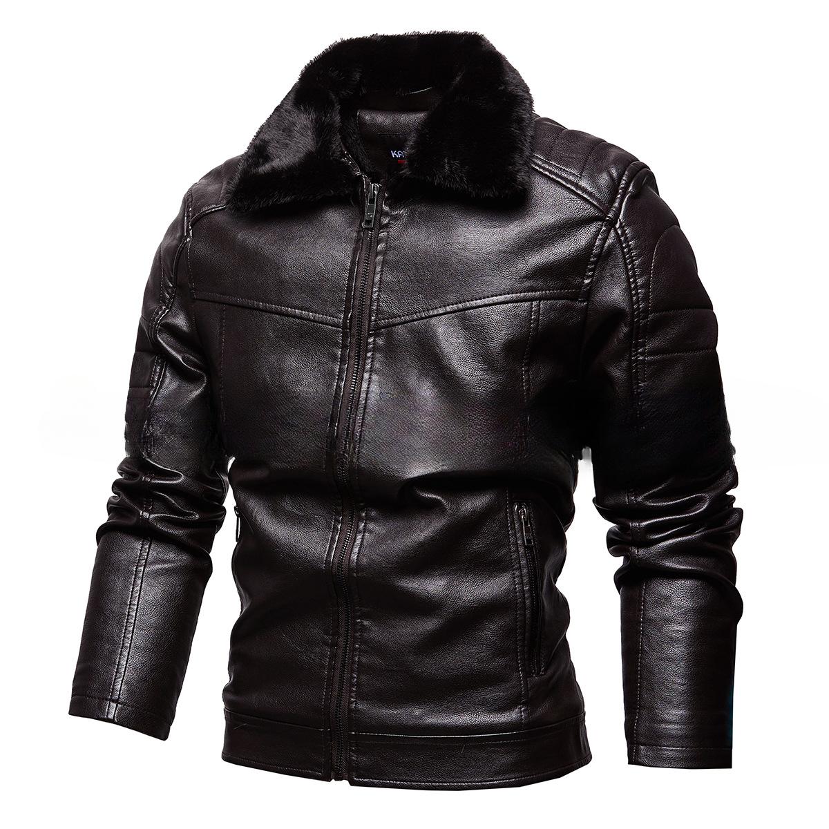 Зимняя новая бархатная утолщенная меховая воротник съемный модный пальто мужская кожаная — фото 2