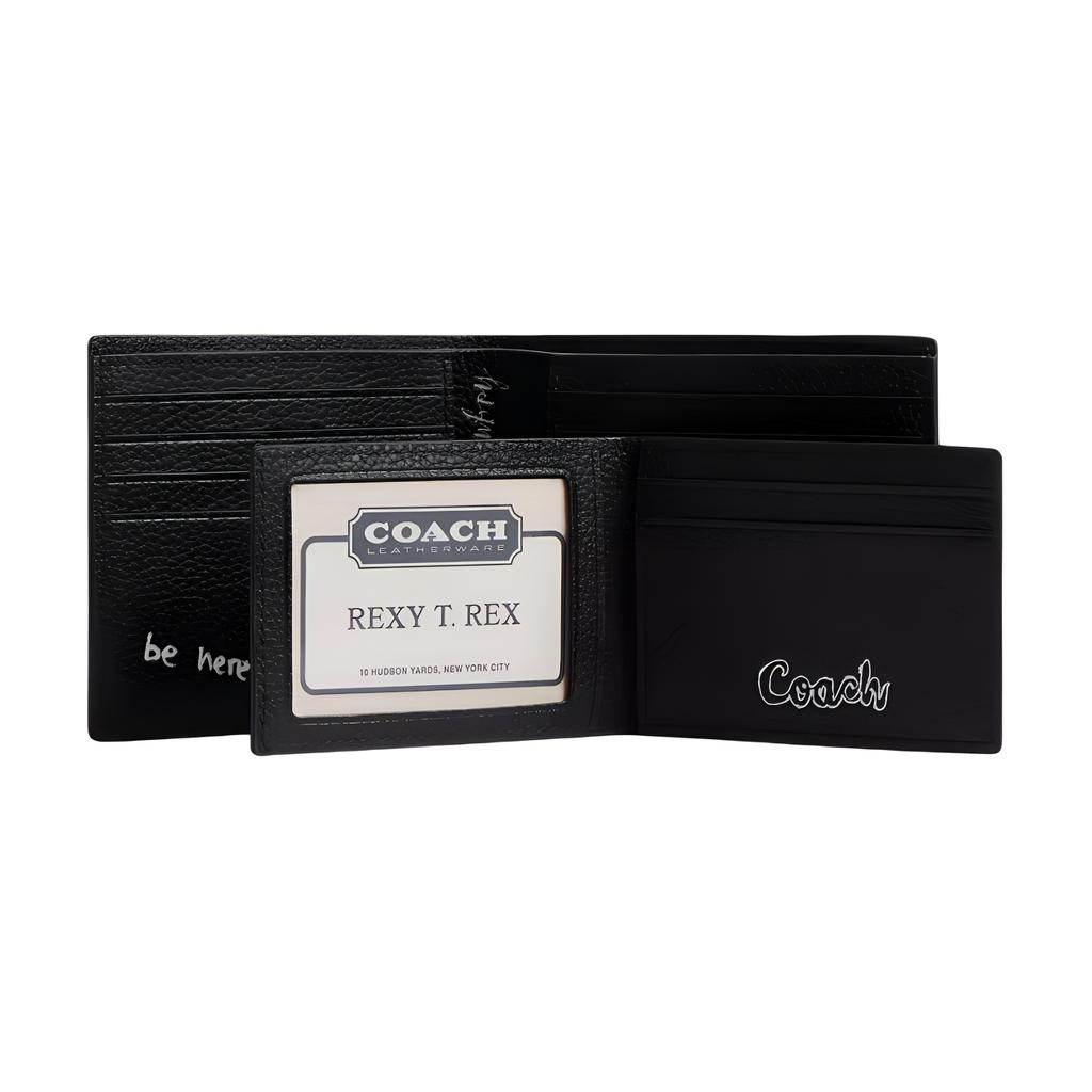 New COACH 3 IN 1 Wallet Polished Pebble Leather Wallet Mini Men's Black & Multicolor CAO11-BLC