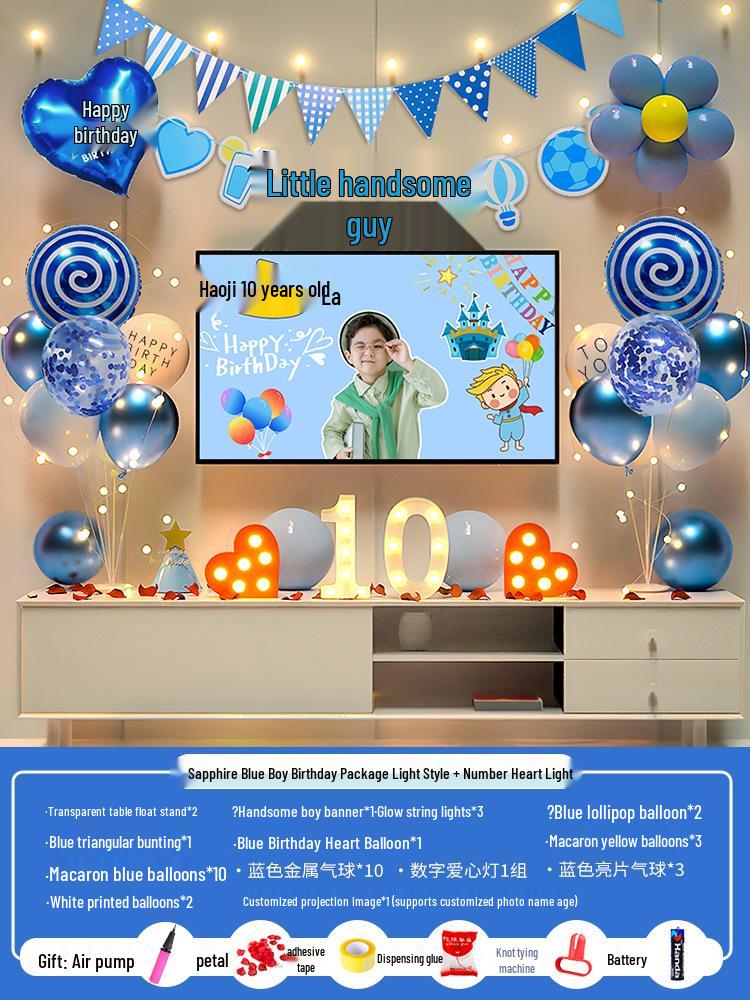 Bakgrunn for 10-årsfeiring: Gratulerer med dagen Ballonger og dekor for gutter