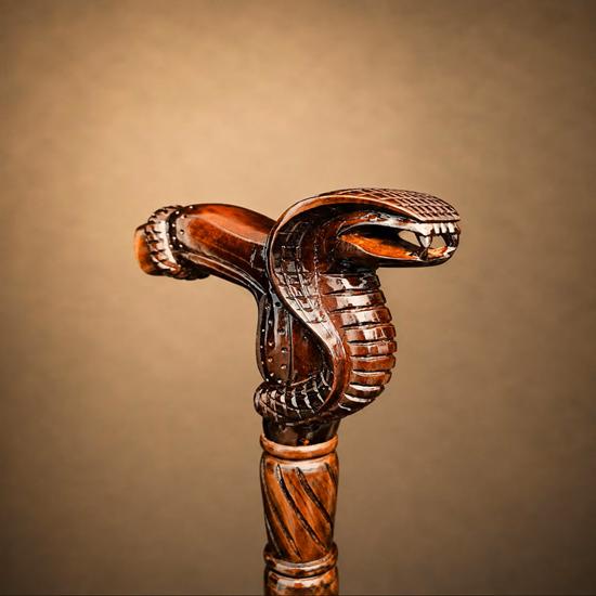 Snake Wooden Walking Cane, Hand-Carved Cobra Handle Walking Stick, Solid Wood Gentleman Cane