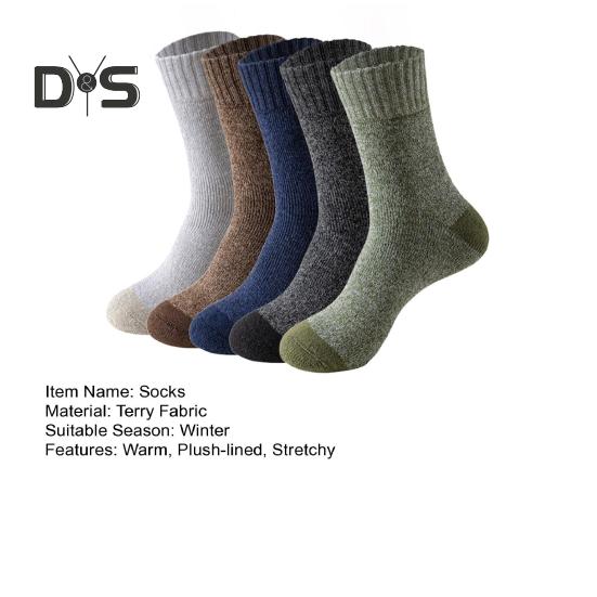 5 Par Herr Vinterstrumpor Tjocka Plyschfodrade Mellanhöga Tjocka Håll Varma Enfärgade Halkfria Stickade Vardagsstrumpor Sportstrumpor för Vandring Camping Skidåkning