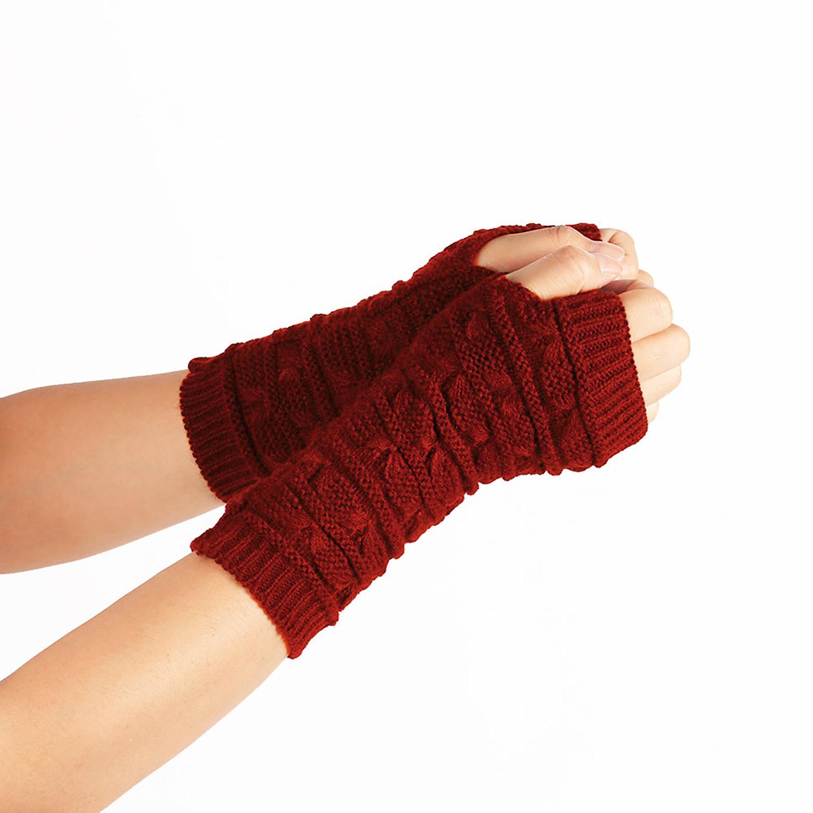 

Модные вязаные перчатки без пальцев зимние перчатки унисекс мягкие теплые варежки One Size красный