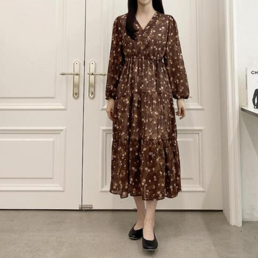 New ArriValS Open Run Women S Floral V Neck Long SleeVe Chiffon Maxi dreSS