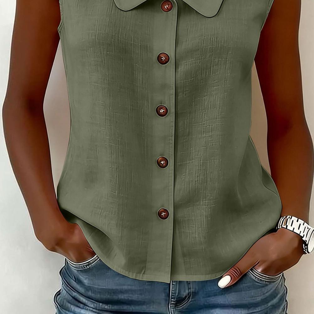 Women Elegant Commuter Sleeveless Button Cardigan Top, Fashion Blouse for Summer
