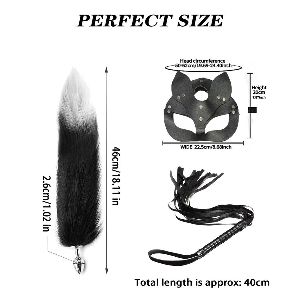 Anal Plug with Tail Fox Mask Metal Anus Bead Butt Sexy Adult Whip Stimulator Sex Toys for Tail Anal Plug Party Cosplay SM Game