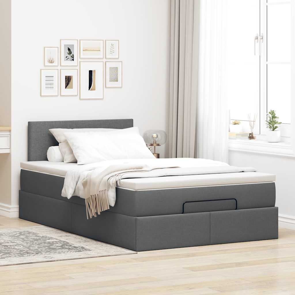 Ottoman Bed with Mattress & LEDs Dark Grey 120x190 cm Fabric