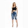 Damen Mid-Rise Gerade Denim Bermuda Shorts Mittlere Dehnung Gerissener Fransen Saum Jeans Knielange Shorts Streetwear Sommer Lässige Hosen