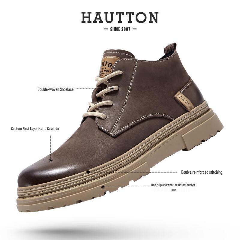 HAUT TON Men's Retro Cowhide Martin Boots