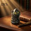 Fantasy Creature Figurine Mysterious Hooded Black Cat Resin Figurine, Gothic Wizard Statue with Big Eyes, Witch Themed Decoration Mini Desktop