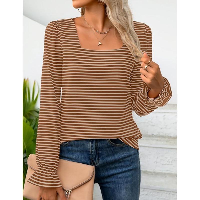BITCED Women's Fashion Casual Long Sleeve Square Collar Blouses & Shirts