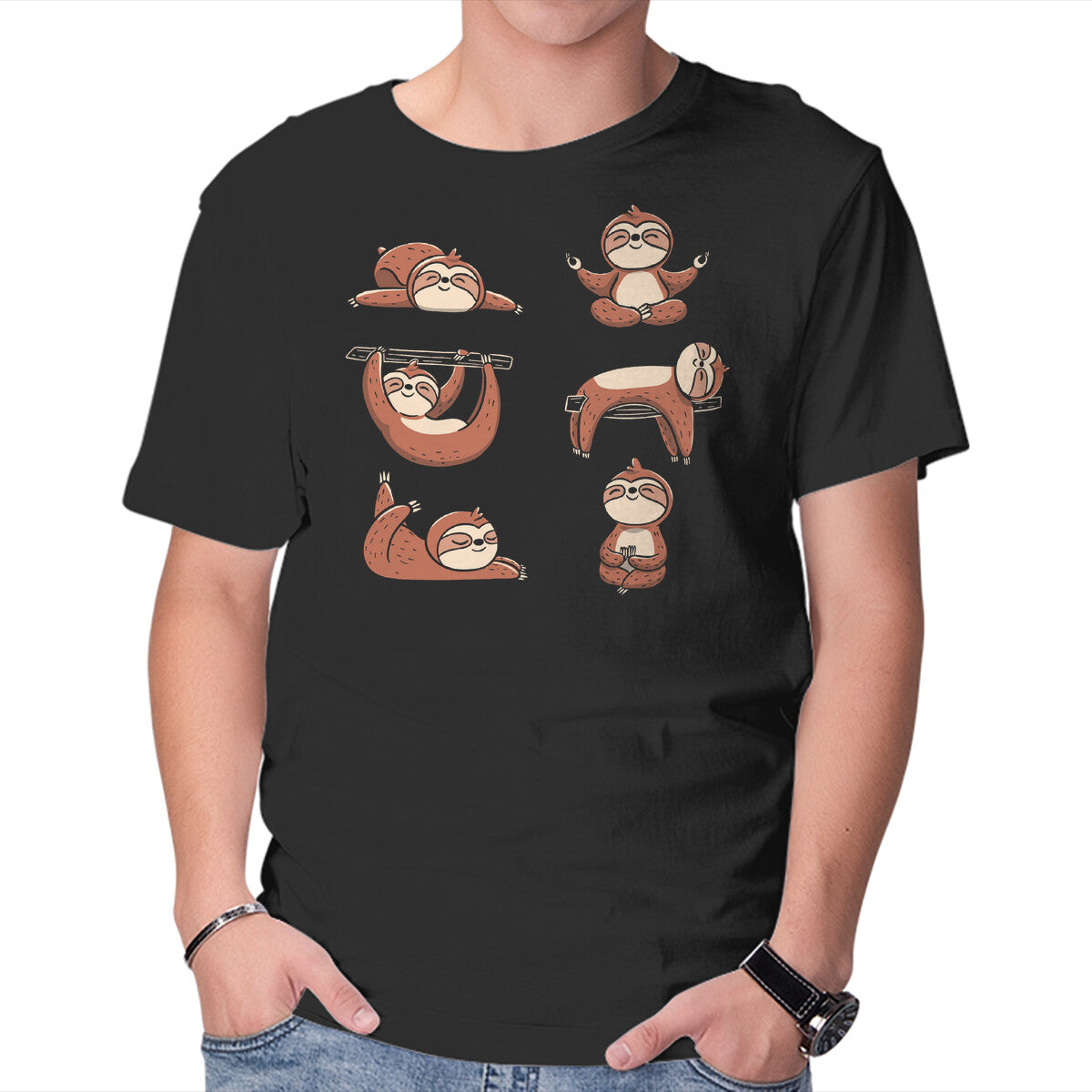 Unisex Crew Neck T-Shirt Sloth Yoga Graphic Short Sleeve Casual Tee XL