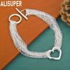 925 Sterling Silver Tassel Heart Side Chain Romantic Bracelet Gift Jewelry