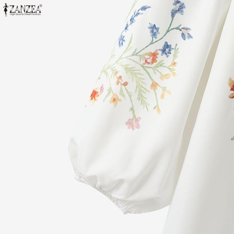 ZANZEA Women Round Neck Long Sleeve Casual Floral Print Blouse