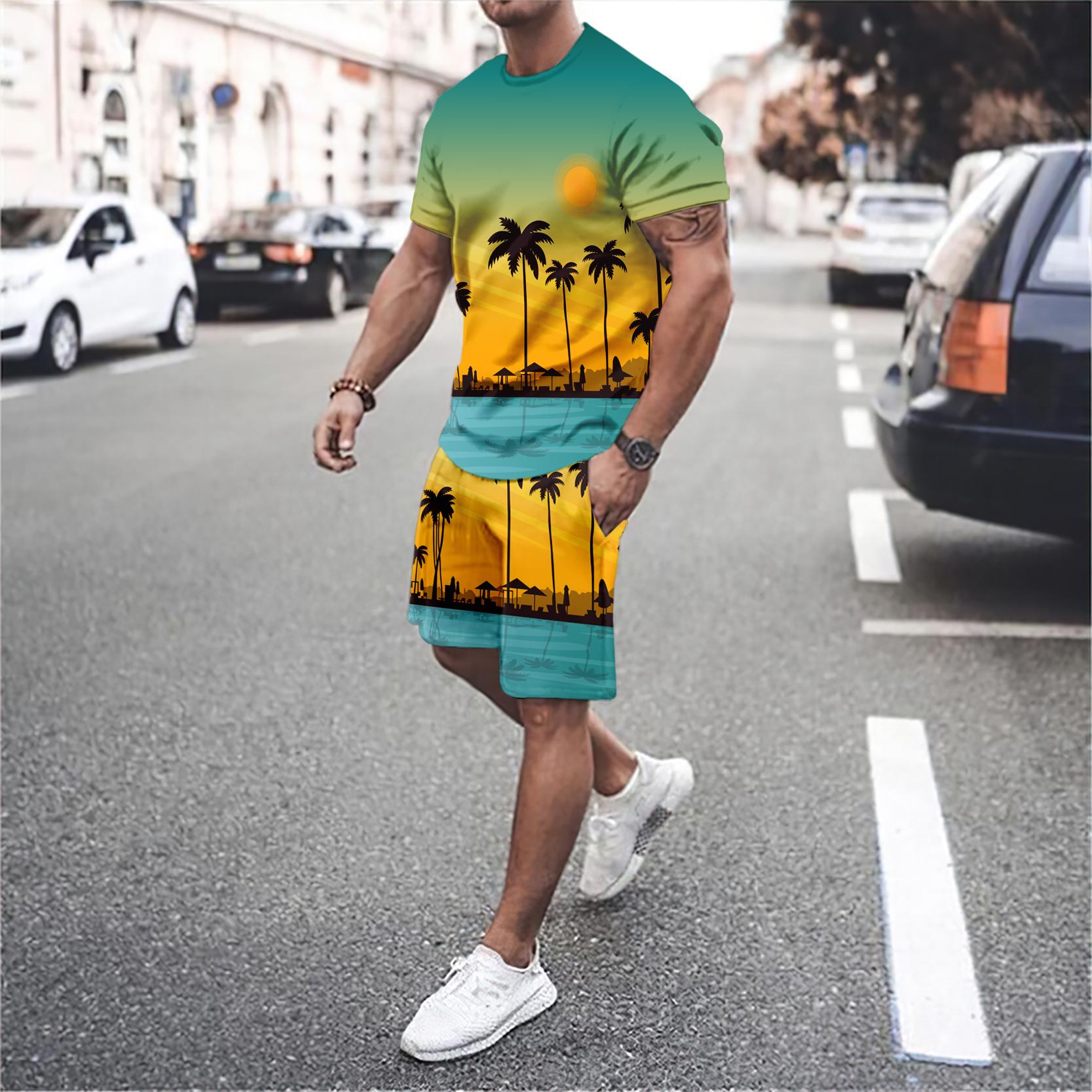 

Men s T-shirt and shorts 3D printed two-piece summer suit XL