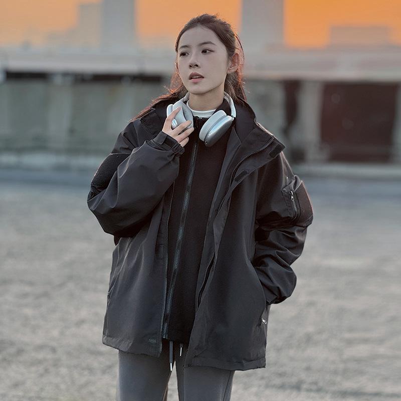 

Куртка с капюшоном мужская и женская осенняя новая молодежная и для молодых пар модное пальто из двух частей модная уличная зарядка XXL чёрный