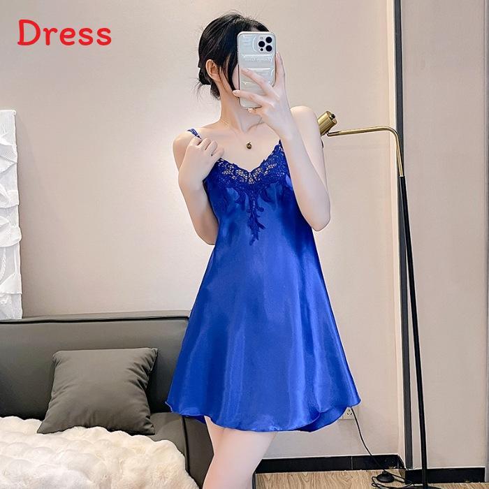 Summer Womens Satin Sleep Dress With Lace Trim Sleeveless Lounge Wear For Home Relaxation