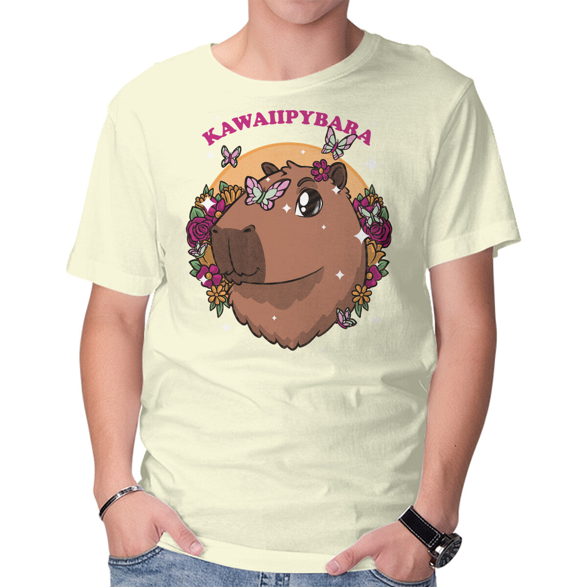 Unisex Crew Neck T-Shirt Cute Kawaii Capybara Graphic Short Sleeve Casual Tee XS