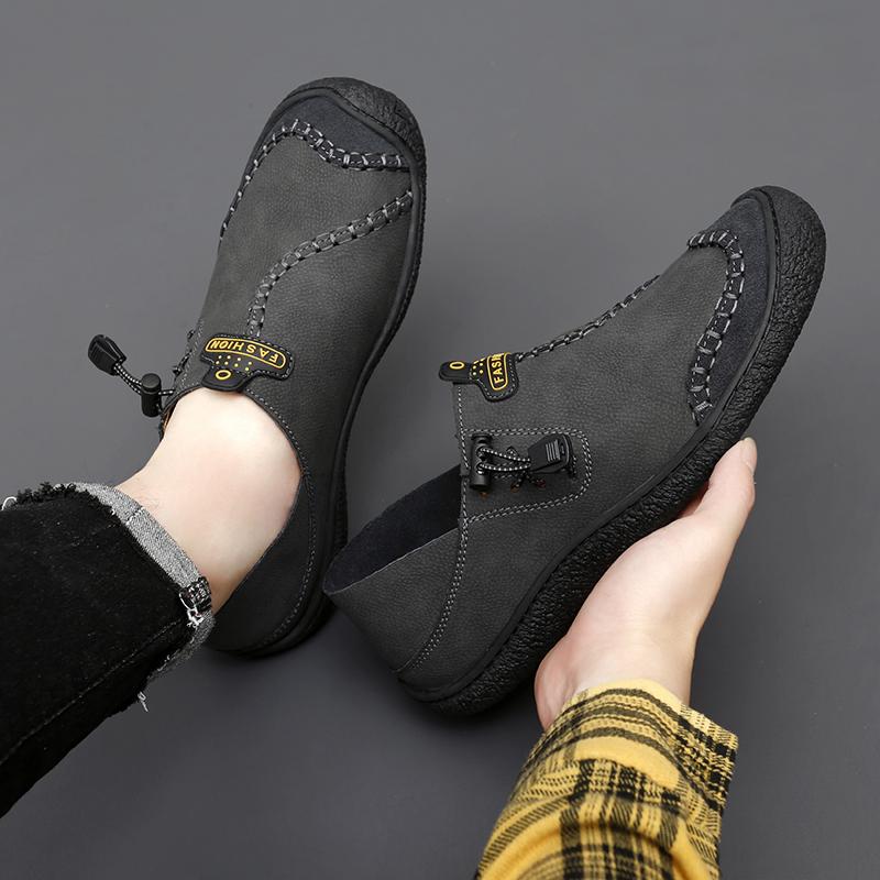 Men Handmade Leather Shoes Black Casual Hiking Shoes Outdoor Grey Walking Driving Shoes Over Sized Brown Slip On