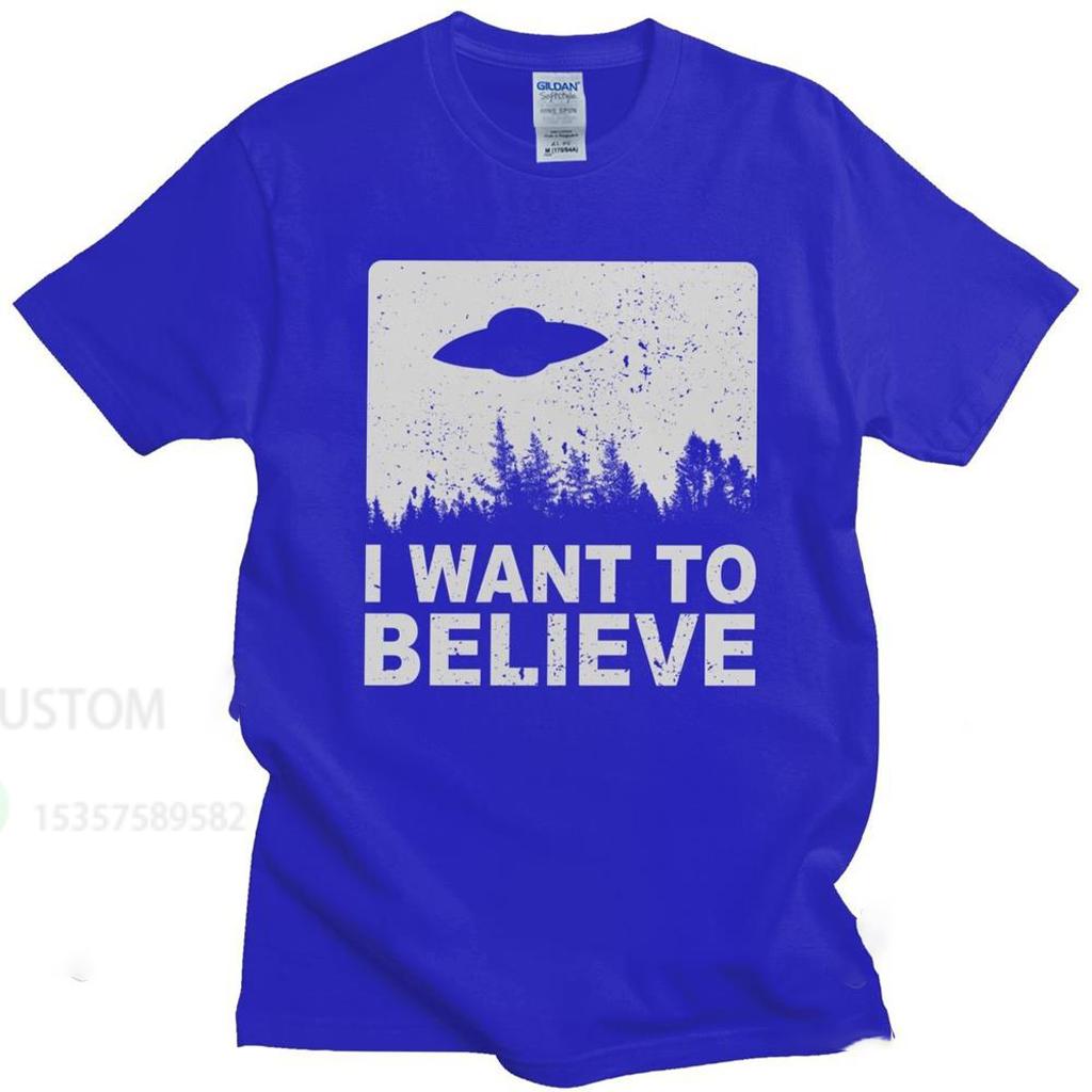 Stylish Male The X Files I Want To Believe Tshirt Crew Neck O-Neck Cotton T-Shirt Alien UFO Area 51 Tee Shirt Oversized Tops Tee