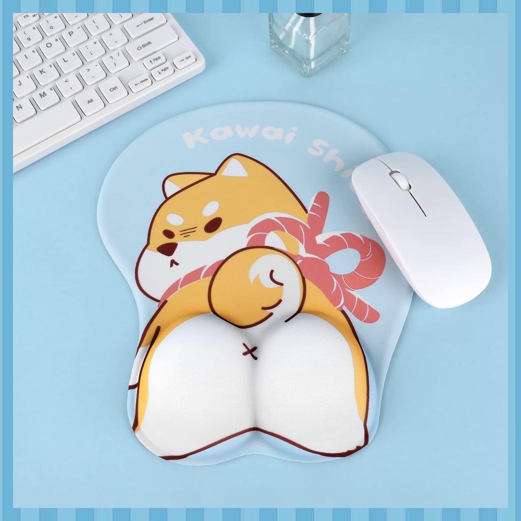 Newseego Mouse Pad with Integrated Wrist Memory Foam Wrist Ergonomic Reduces Wrist Ideal for Gaming and Stylish Shiba Inu Design Rest, Relief, Design,