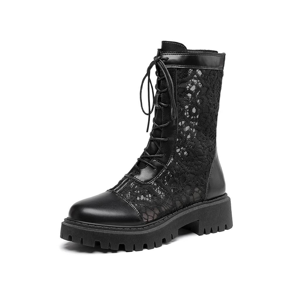 Fashion 2025 New Women Boot Breathable Lace Mesh Lace Up Punk Gothic Ankle Boots Platform Shoes Women Summer Boots Ladies Size 35-45