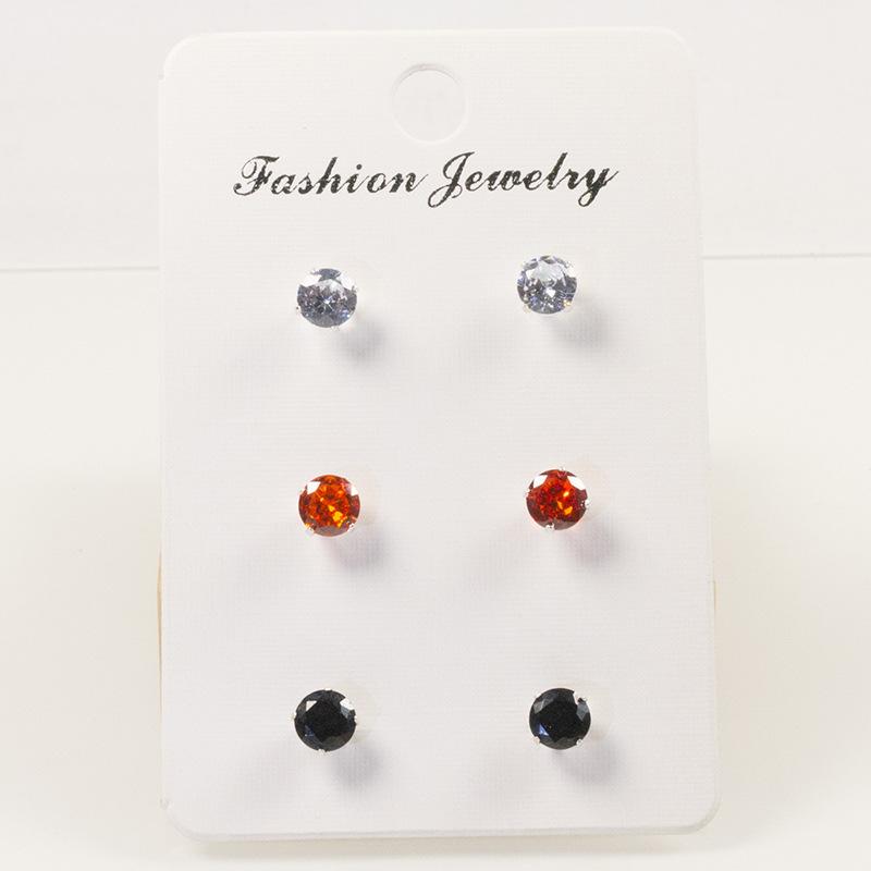 Exquisite six-piece set ins wind stud earrings for women, small temperament, high-end earrings ins niche cold wind zircon earrings.
