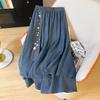 Skirt for Women Casual Versatile Cotton And Linen Elastic High Waist Long Loose Embroidery Trousers Stretchy Slim Skirt