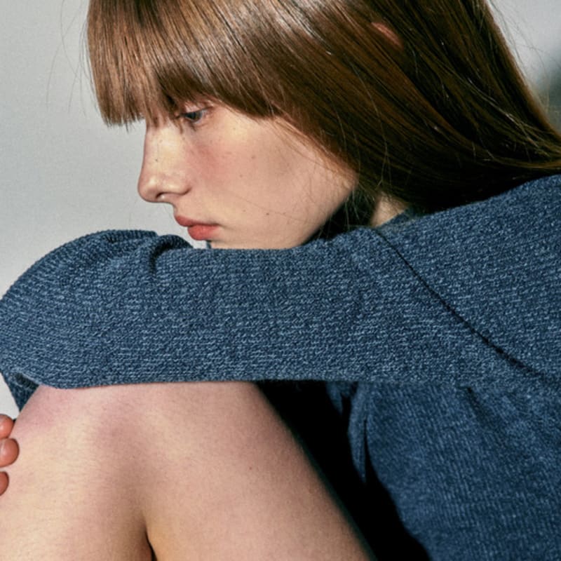 QUAFE KNIT ONEPIECE & MUFFLER SET_DENIM BLUE