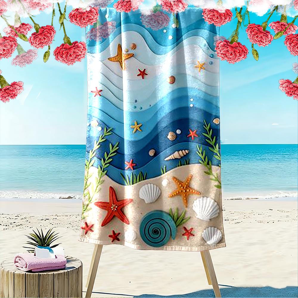 Starfish and Seashells Ocean Theme Beach towel quick-drying for travel outdoor sports jogging beach and swimming