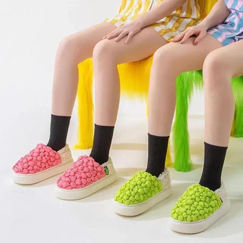 Fashion Winter Plush Hairball Slippers For Women Fashion Fluffy Warm Fur Home Slippers Indoor Outdoor Waterproof Furry Slides