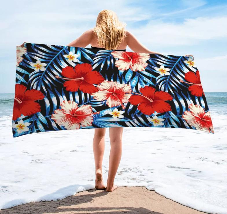 Vibrant Tropical Print Bath Towel - Soft Absorbent Towel for Family & Travel, Colorful Beach Design for Summer Fun