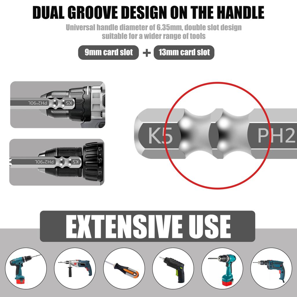 K5 High Magnetic Screwdriver Drill Bit Set Universal Anti-Slip Teeth Phillips Magnetic Electric Screwdriver Set Lengths 25-150mm
