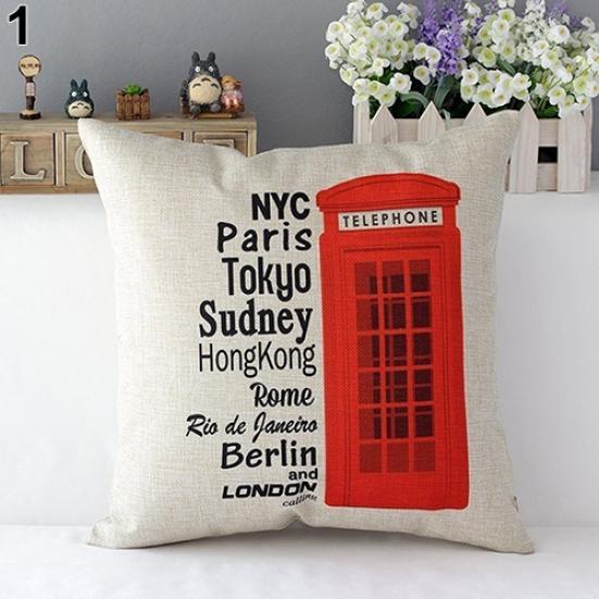 London Characters Flag Bus Linen Cushion Throw Pillow Cover Case Pillowcase