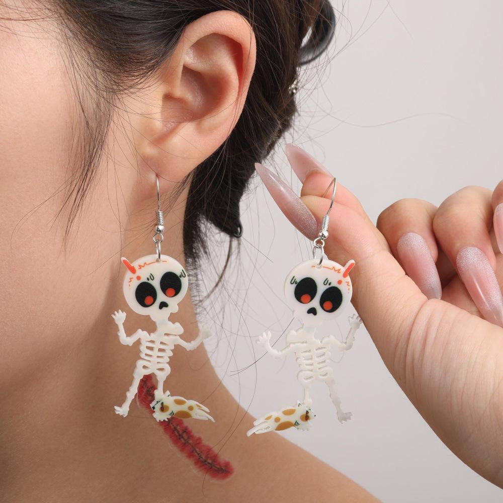 Full Hosting Eco-Friendly Acrylic Earrings, Personalized Halloween Pumpkin Spider Cat Ghost Earrings