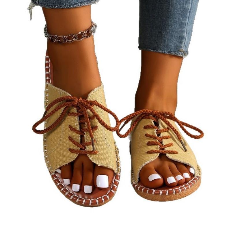 Lace-up Slippers Large-sized Women's Shoes Beach Sandals Slippers