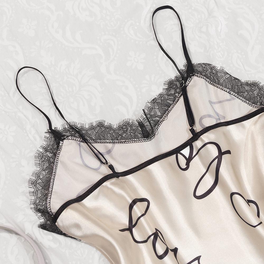 Yaoting Heart Print Lace Patchwork Women's Summer Pajama Set