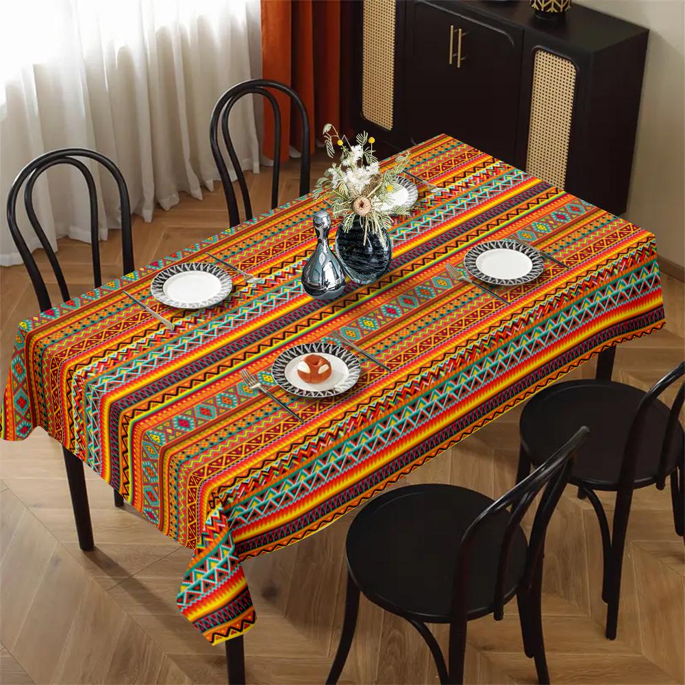 Jmg Household Supplies Unisex Orange Bohemian Striped Rectangle Tablecloth For Table Decor Boho Geometric Print Kitchen Dining Table Cloth Holiday Party Decor