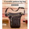 Men Vintage Crocodile Grain Top Grain Genuine Leather Motorcycle Thigh Leg Bag Multifunctional Waist Hip Fanny Pack For Riding