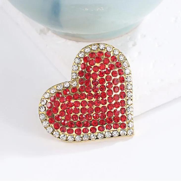 Trendy Rhinestone Love Brooches for Women Heart Valentine's Day Lapel Pins Jewelry Gifts