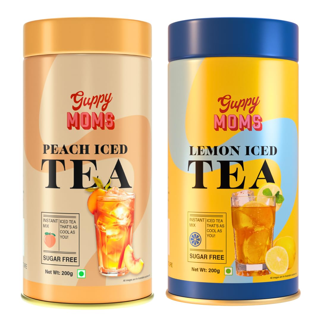 Guppy Moms Sugar-Free Peach Iced Tea & Lemon Iced Tea Combo - Natural Flavor, Low-Calorie, Refreshing Fruit Drink | Healthy Energy Drink Alternat